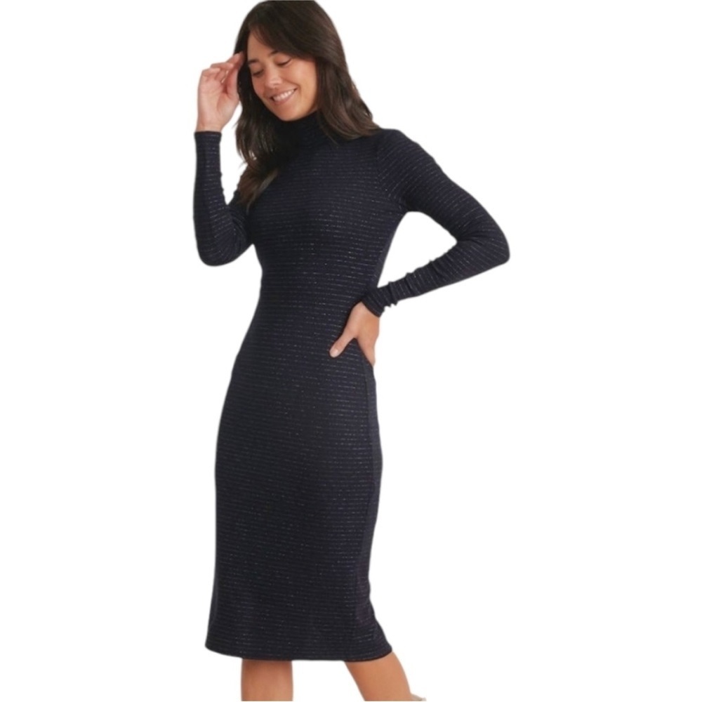 NWT Marine Layer navy blue Lexi turtleneck midi dress medium m sky captain